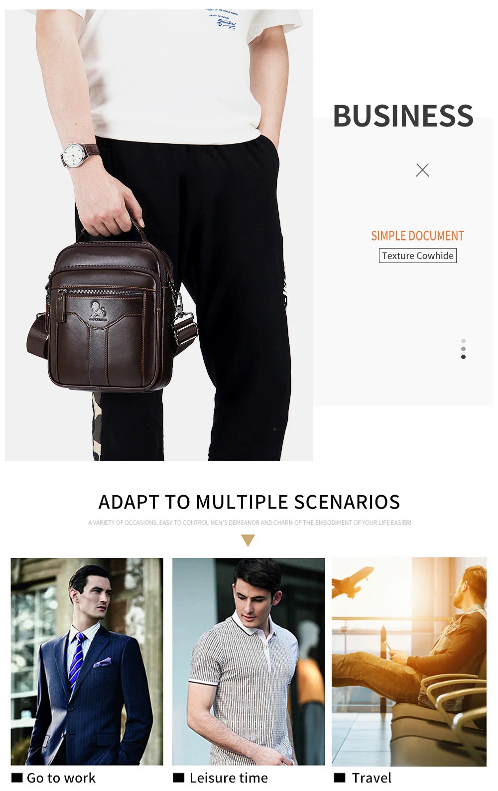 Men's crossbody bag, fashionable leather bag, trendy retro men's top layer cowhide shoulder bag