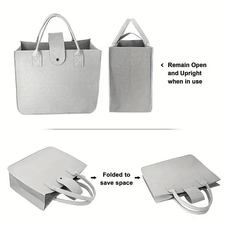 Tote Bag Women Shopping Bag Felt Foldable Grocery Basket  Storage Organizer Utility Tote Handbag for Picnic Beach Pool Travel