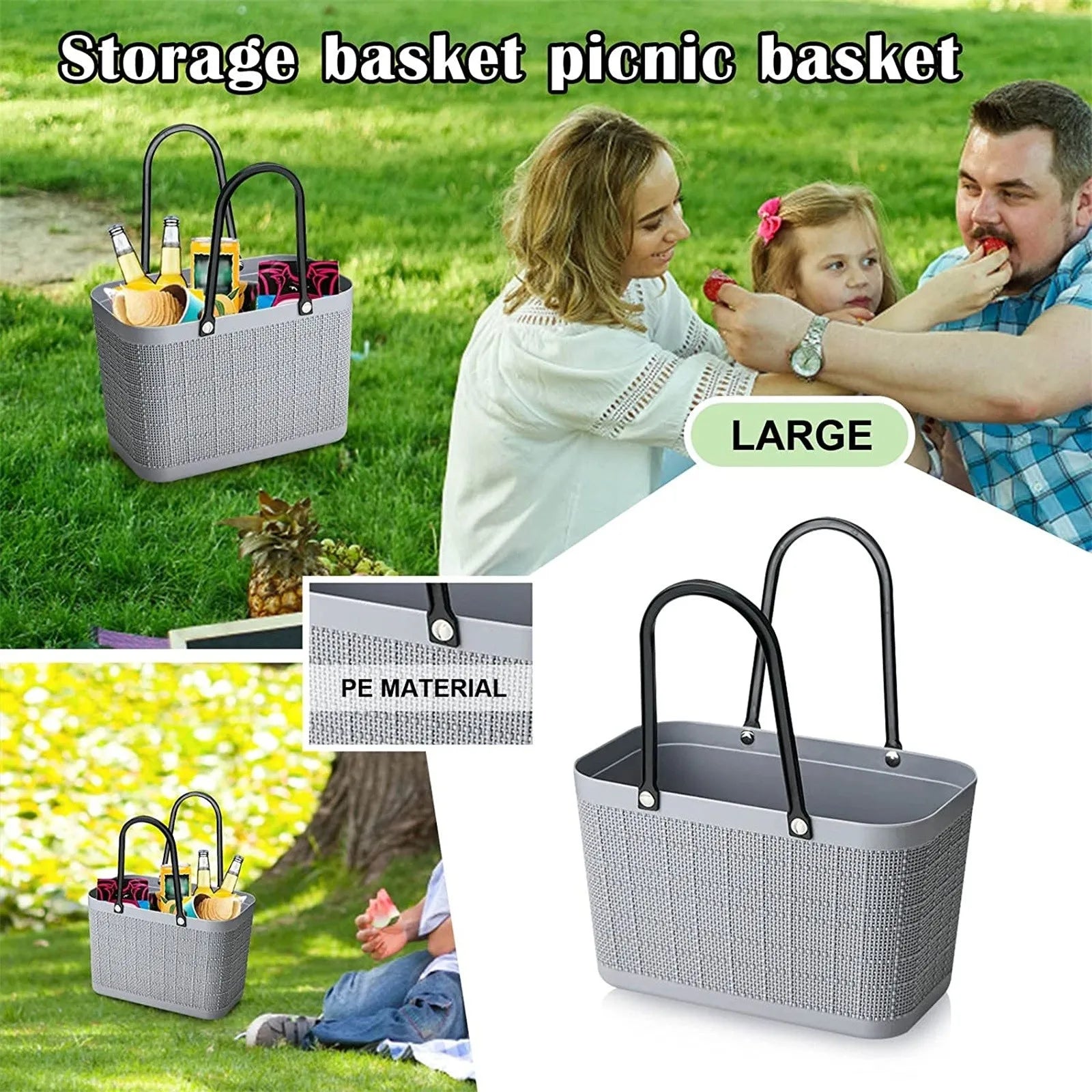 Portable Picnic Tote Shopping Bag Large Capacity  Bag, Large Plastic Utility Basket,Washable Beach Travel Handbag Storage Bags