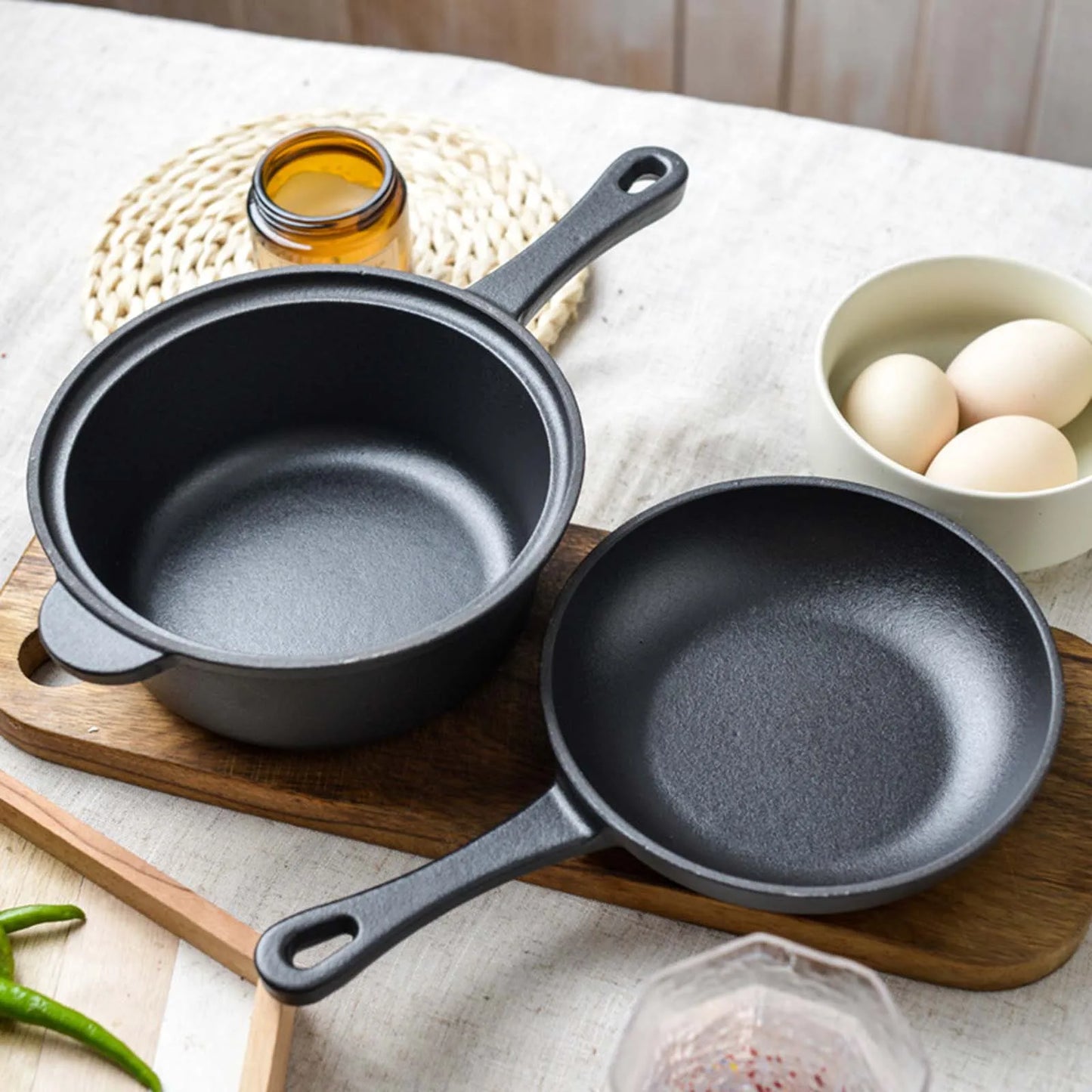 Cast Iron Skillet Pan Set with Skillet Lid BBQ BBQ Steak Pot Grill Cooking Pot Stewpot Frying Pan for Outdoor Indoor Home