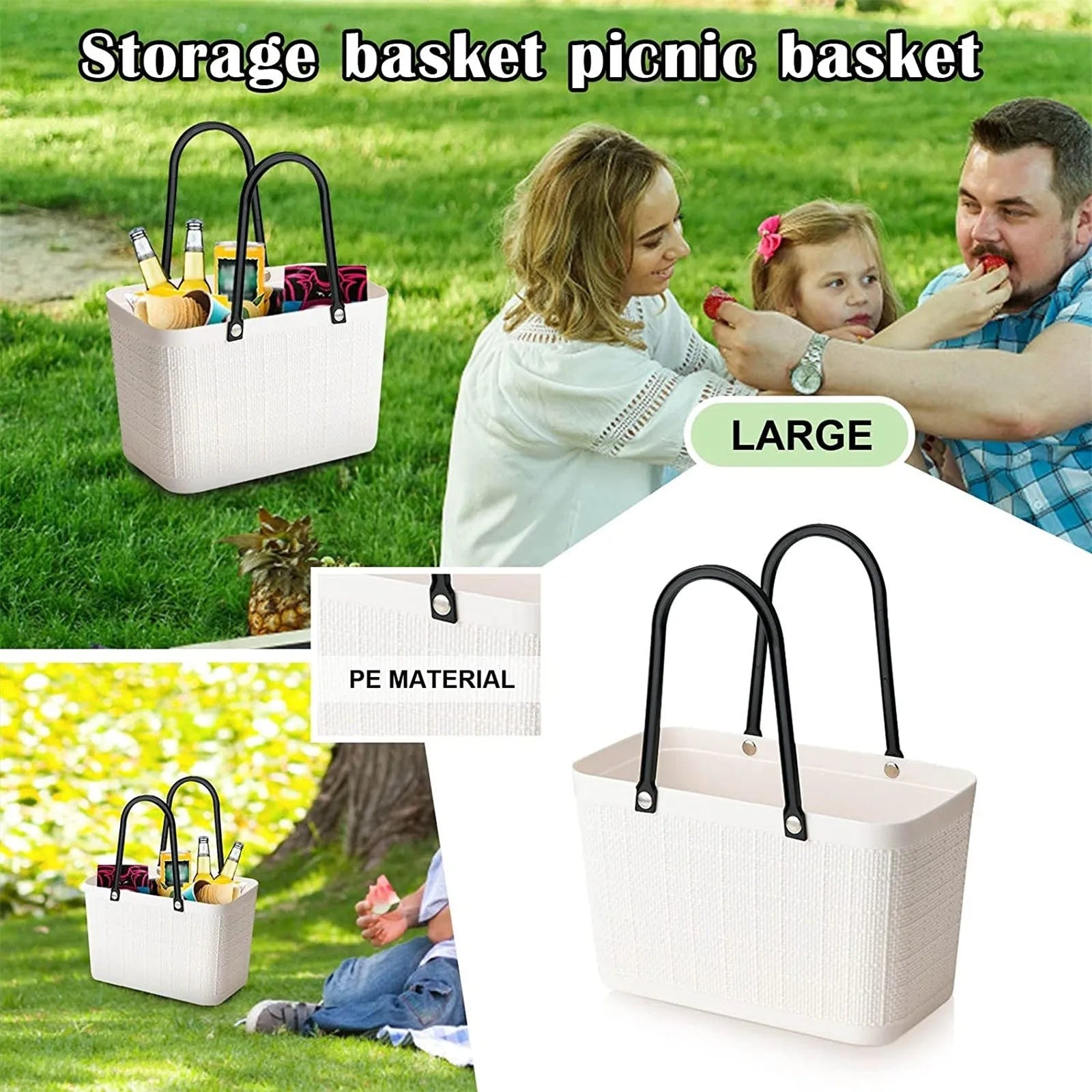 Portable Picnic Tote Shopping Bag Large Capacity  Bag, Large Plastic Utility Basket,Washable Beach Travel Handbag Storage Bags