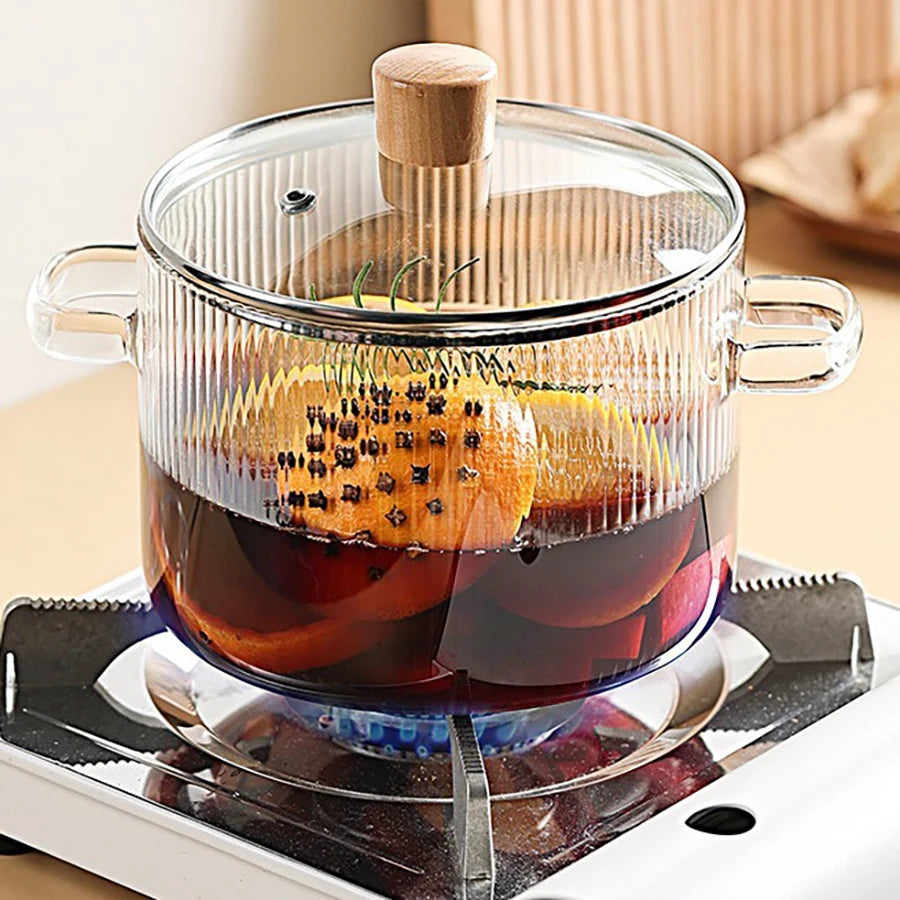 1pc Cooking Pot 1.6L Heat-resistant Borosilicate Glass Kitchenware Multifunctional Large Capacity Stew Pot Kitchen Cooking Tools