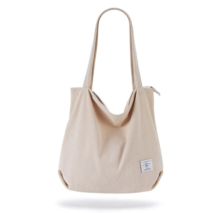 KALIDI Women Corduroy Tote Bag Zipper Casual Tote's Handbag Big Capacity Shoulder Bag with Pockets - TropiGlobe storeTropiGlobe