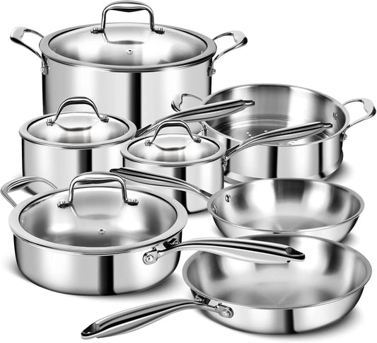 3 Ply Stainless Steel 11-Piece Cookware Set with Lids, Pots and Pans Kitchen Set, Non-Toxic, Induction, Oven, Dishwasher Safe, Professional Chef Quality - TropiGlobe storeTropiGlobe