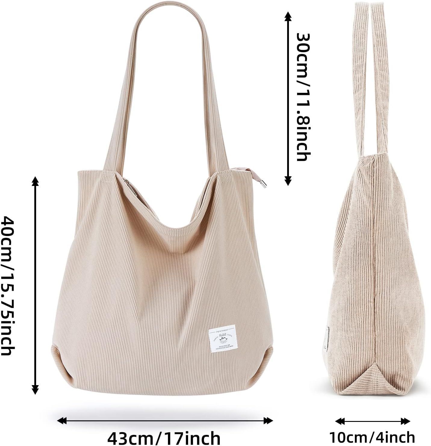 KALIDI Women Corduroy Tote Bag Zipper Casual Tote's Handbag Big Capacity Shoulder Bag with Pockets - TropiGlobe storeTropiGlobe