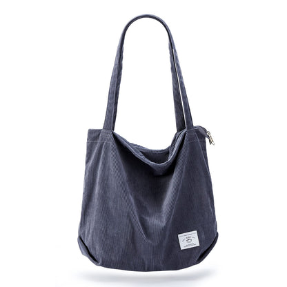 KALIDI Women Corduroy Tote Bag Zipper Casual Tote's Handbag Big Capacity Shoulder Bag with Pockets - TropiGlobe storeTropiGlobe