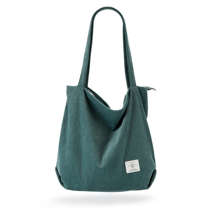 KALIDI Women Corduroy Tote Bag Zipper Casual Tote's Handbag Big Capacity Shoulder Bag with Pockets - TropiGlobe storeTropiGlobe