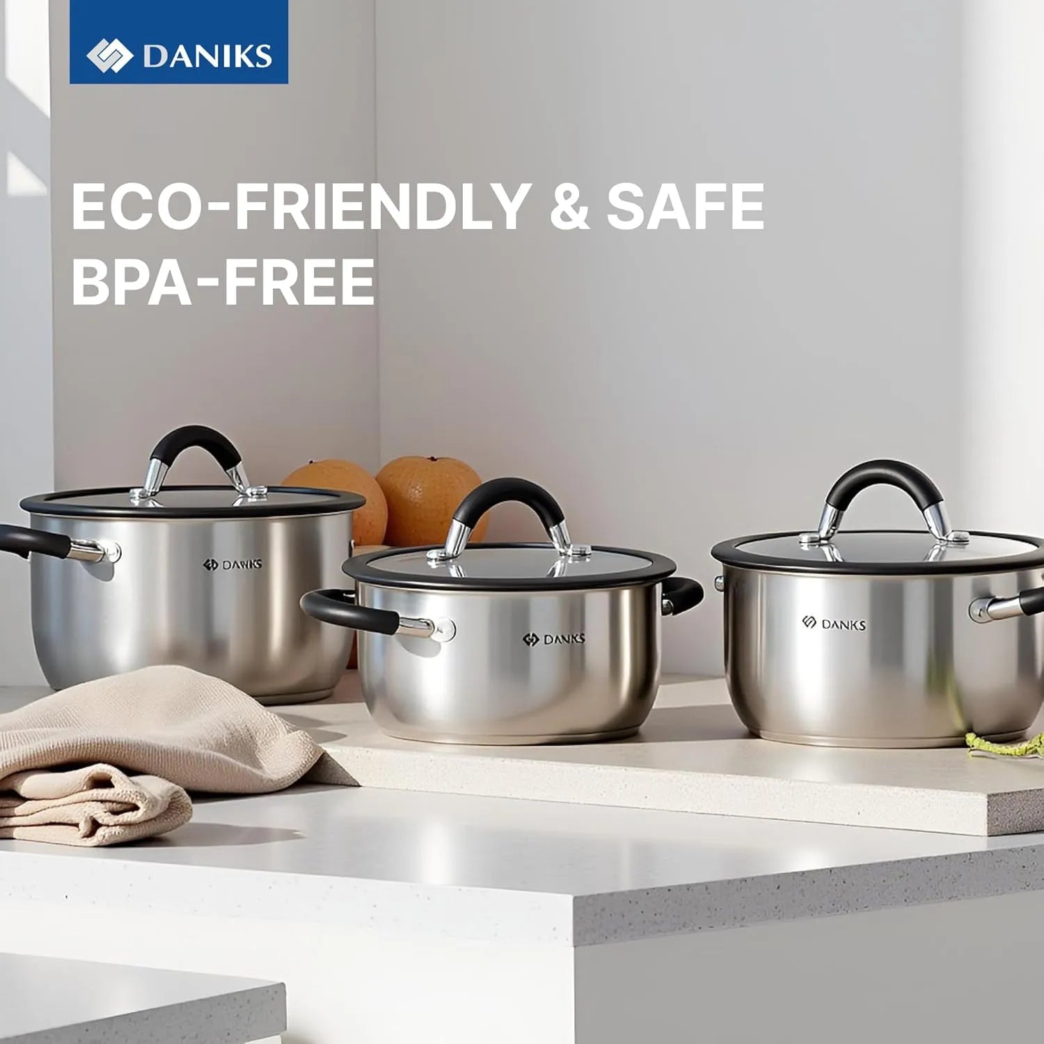 Daniks Orlando 11-Piece Stainless Steel Induction Cookware Set – Dishwasher Safe Saucepan, Frying Pan, Pots with Heatproof Handles, Glass Lids, Measuring Scale, Silver - TropiGlobe storeTropiGlobe