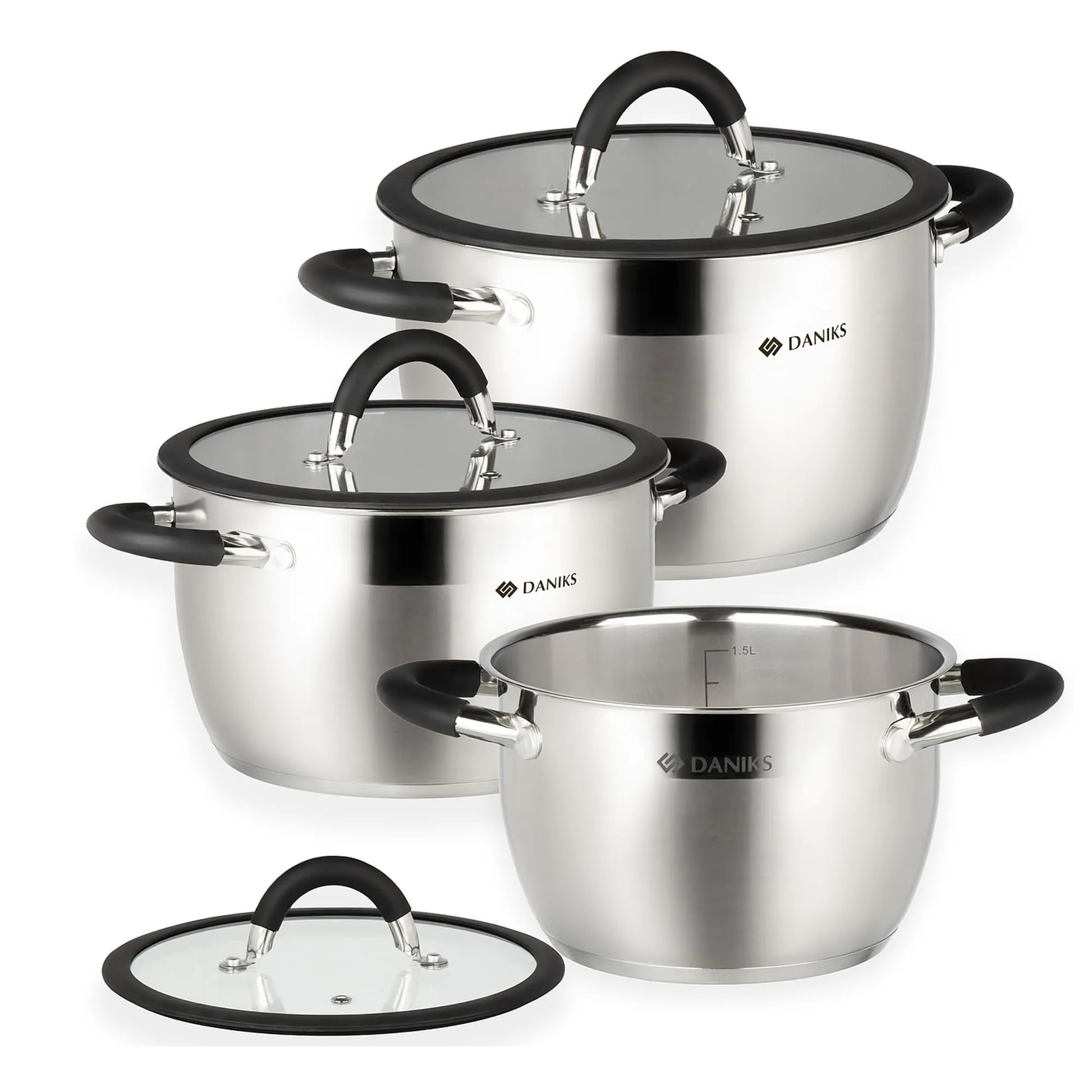 Daniks Orlando 11-Piece Stainless Steel Induction Cookware Set – Dishwasher Safe Saucepan, Frying Pan, Pots with Heatproof Handles, Glass Lids, Measuring Scale, Silver - TropiGlobe storeTropiGlobe