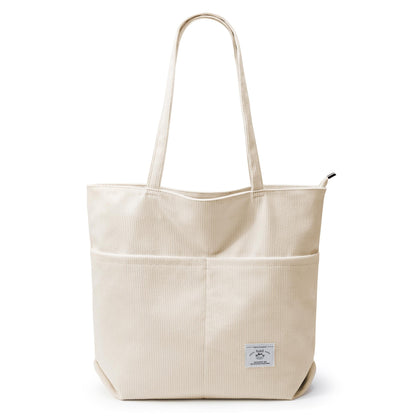 KALIDI Women Corduroy Tote Bag Zipper Casual Tote's Handbag Big Capacity Shoulder Bag with Pockets - TropiGlobe storeTropiGlobe