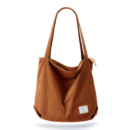 KALIDI Women Corduroy Tote Bag Zipper Casual Tote's Handbag Big Capacity Shoulder Bag with Pockets - TropiGlobe storeTropiGlobe