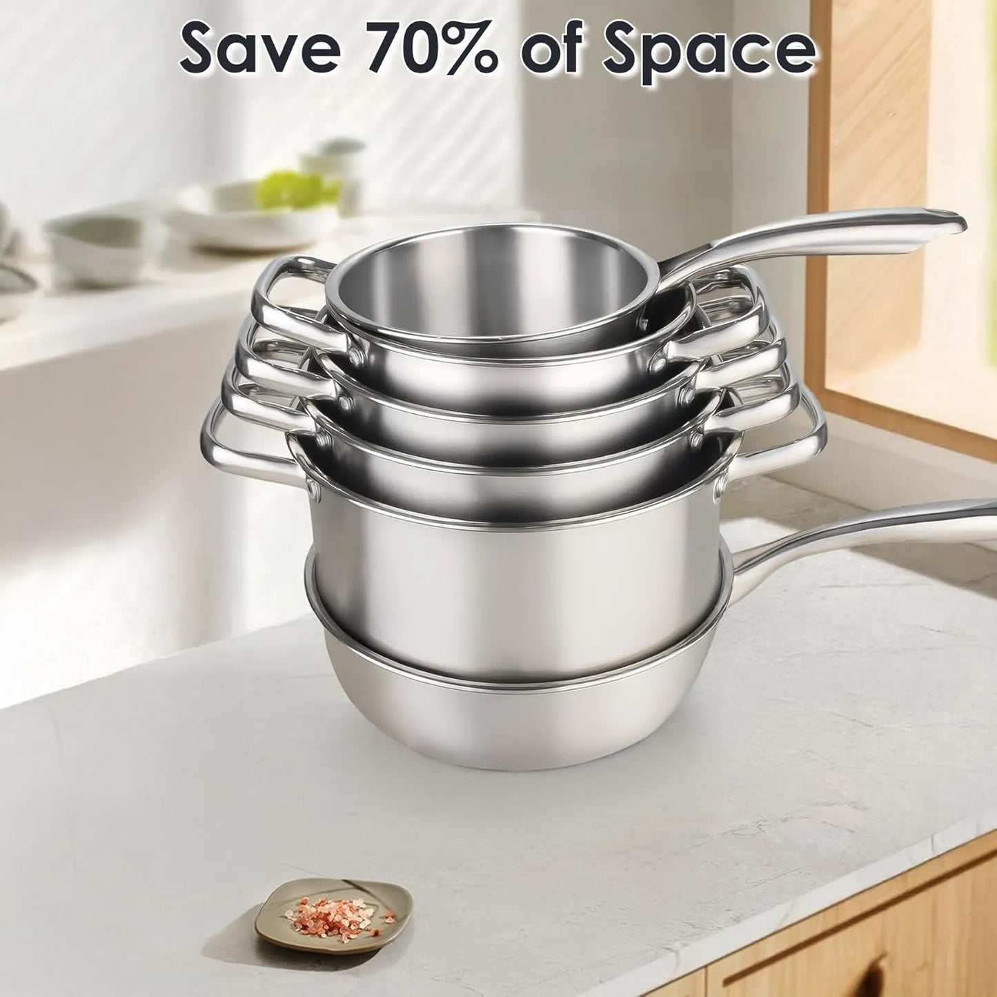 3-ply Stainless Steel Cookware Set, 12 Pcs Pots and Pans Set, Induction Compatible, Nestable and Space-Saving, Oven and Dishwasher Safe，Works with All Cooktops - TropiGlobe storeTropiGlobe