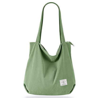 KALIDI Women Corduroy Tote Bag Zipper Casual Tote's Handbag Big Capacity Shoulder Bag with Pockets - TropiGlobe storeTropiGlobe