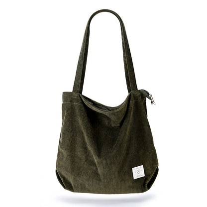 KALIDI Women Corduroy Tote Bag Zipper Casual Tote's Handbag Big Capacity Shoulder Bag with Pockets - TropiGlobe storeTropiGlobe