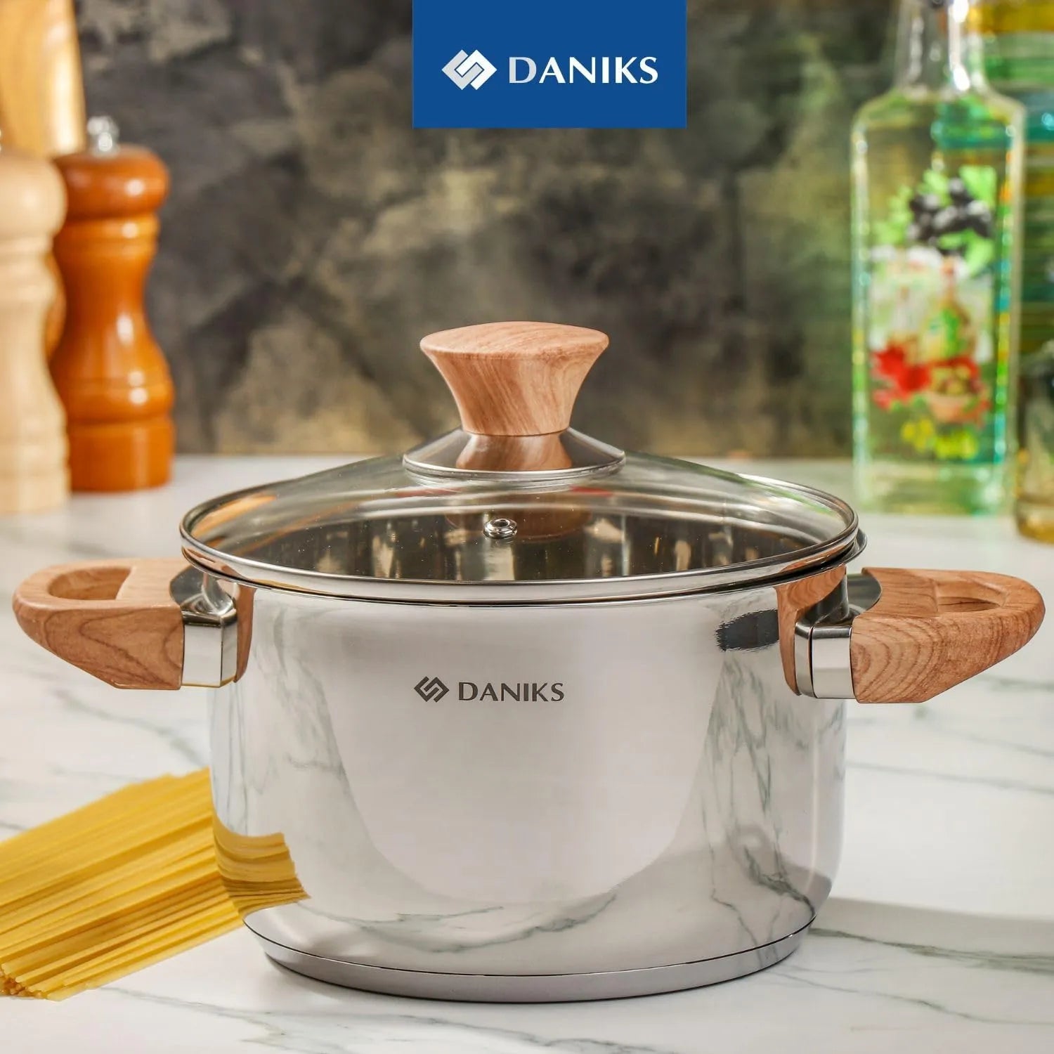 Daniks Oslo 10-Piece Stainless Steel Induction Cookware Set – Dishwasher Safe Saucepan, Frying Pan, Pots with Stay-Cool Handles, Glass Lids, Silver - TropiGlobe storeTropiGlobe