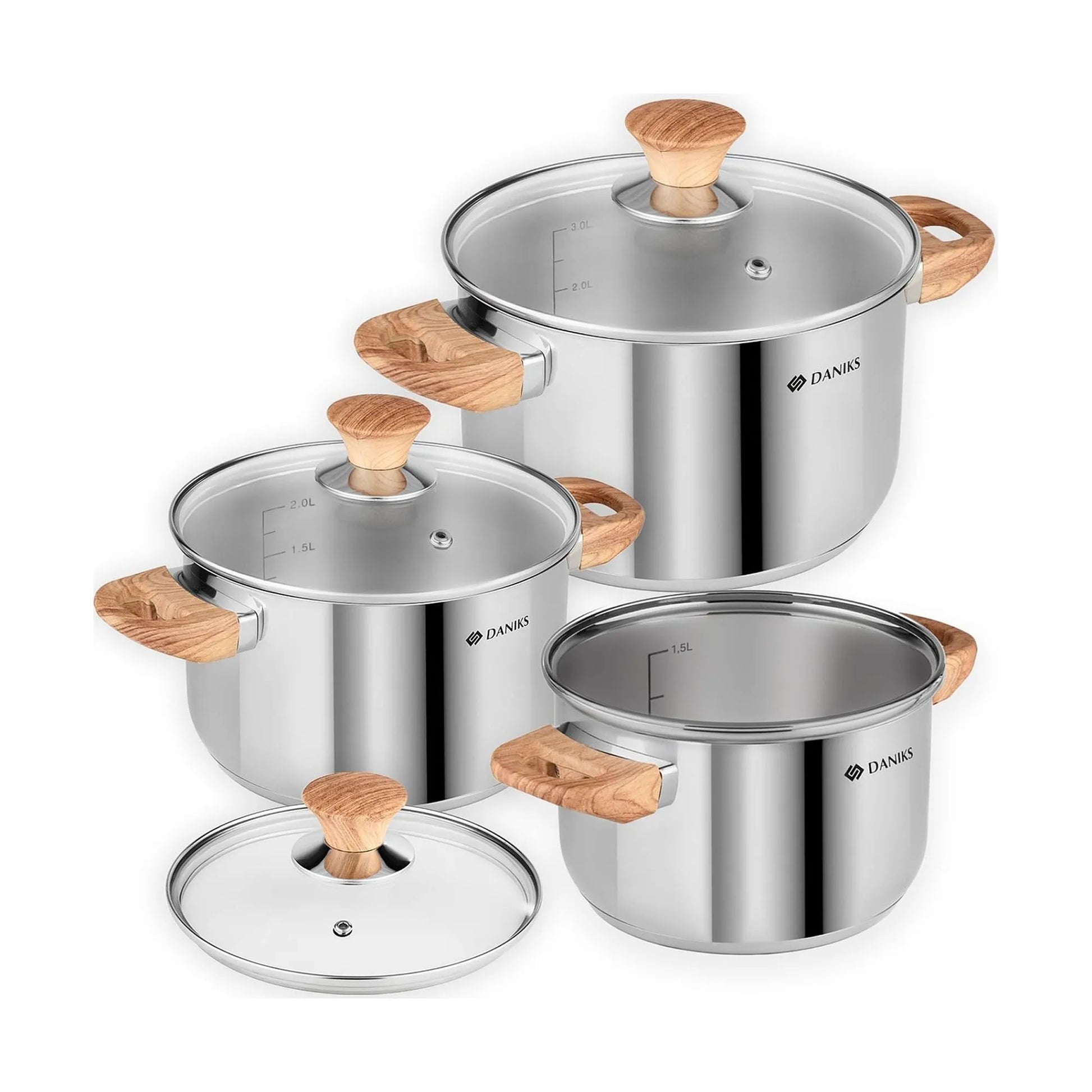 Daniks Oslo 10-Piece Stainless Steel Induction Cookware Set – Dishwasher Safe Saucepan, Frying Pan, Pots with Stay-Cool Handles, Glass Lids, Silver - TropiGlobe storeTropiGlobe