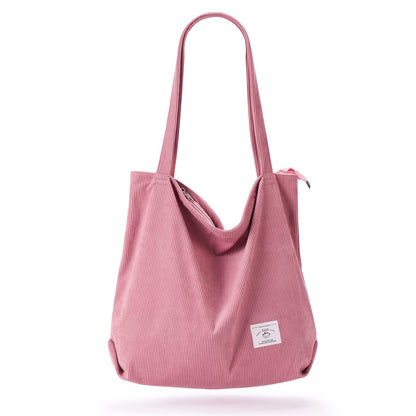 KALIDI Women Corduroy Tote Bag Zipper Casual Tote's Handbag Big Capacity Shoulder Bag with Pockets - TropiGlobe storeTropiGlobe