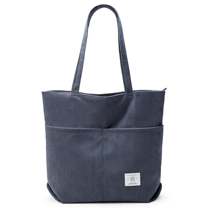 KALIDI Women Corduroy Tote Bag Zipper Casual Tote's Handbag Big Capacity Shoulder Bag with Pockets - TropiGlobe storeTropiGlobe