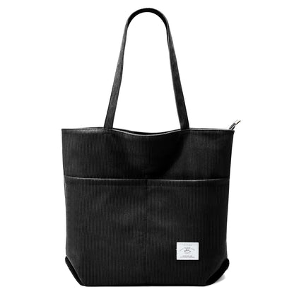 KALIDI Women Corduroy Tote Bag Zipper Casual Tote's Handbag Big Capacity Shoulder Bag with Pockets - TropiGlobe storeTropiGlobe