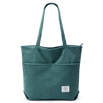 KALIDI Women Corduroy Tote Bag Zipper Casual Tote's Handbag Big Capacity Shoulder Bag with Pockets - TropiGlobe storeTropiGlobe