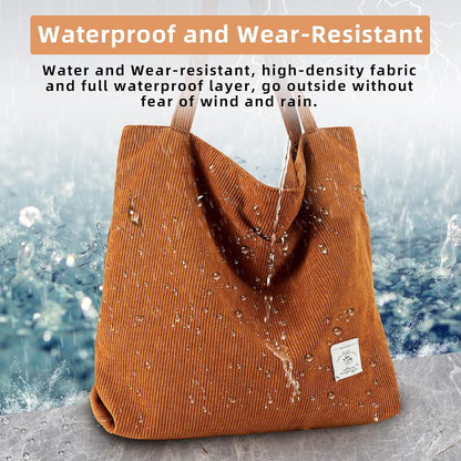 KALIDI Women Corduroy Tote Bag Zipper Casual Tote's Handbag Big Capacity Shoulder Bag with Pockets - TropiGlobe storeTropiGlobe