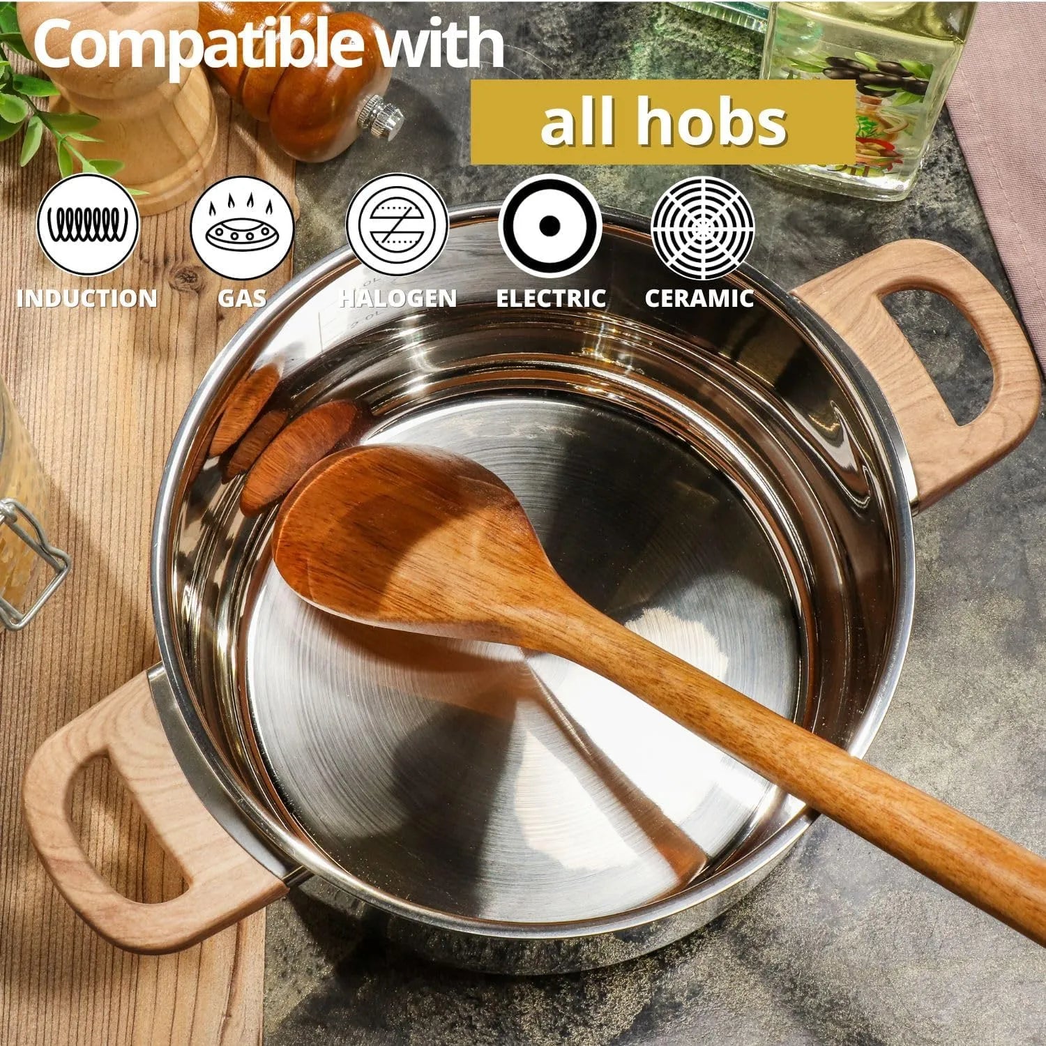 Daniks Oslo 10-Piece Stainless Steel Induction Cookware Set – Dishwasher Safe Saucepan, Frying Pan, Pots with Stay-Cool Handles, Glass Lids, Silver - TropiGlobe storeTropiGlobe