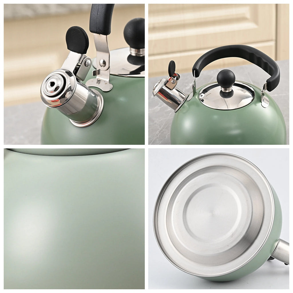 2.5L Stainless Steel Whistling Kettle with Folding Handle Modern Cookware Tea Maker for Indoor BBQ Fishing Camping Hiking