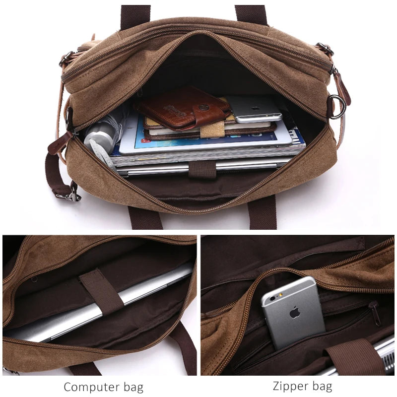 Men Canvas Briefcase Travel Bags Suitcase Classic Messenger Shoulder Bag for men Tote Handbag Big Casual Business Laptop Pocket