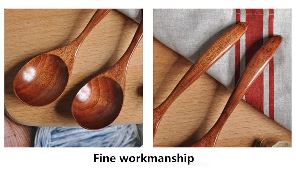 Wooden Spoon Cooking Spoon Bamboo Wave Pattern Kitchen Cooking Utensil Tool Soup Teaspoon Catering for Kitchen Dessert Tableware