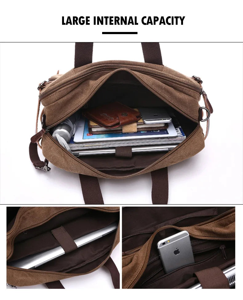 Men Canvas Briefcase Travel Bags Suitcase Classic Messenger Shoulder Bag for men Tote Handbag Big Casual Business Laptop Pocket