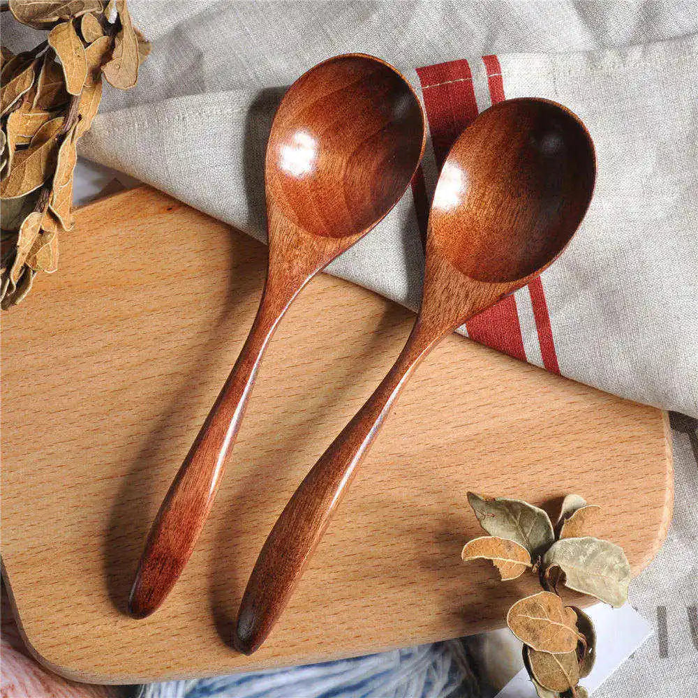 Wooden Spoon Cooking Spoon Bamboo Wave Pattern Kitchen Cooking Utensil Tool Soup Teaspoon Catering for Kitchen Dessert Tableware