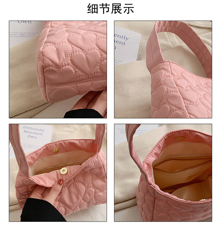 Tote Bags for Women Oxford Luxury Designer Handbags Purse Fashion Heart Winter Small Shoulder Bag Quilted Padded Top Handle Bag