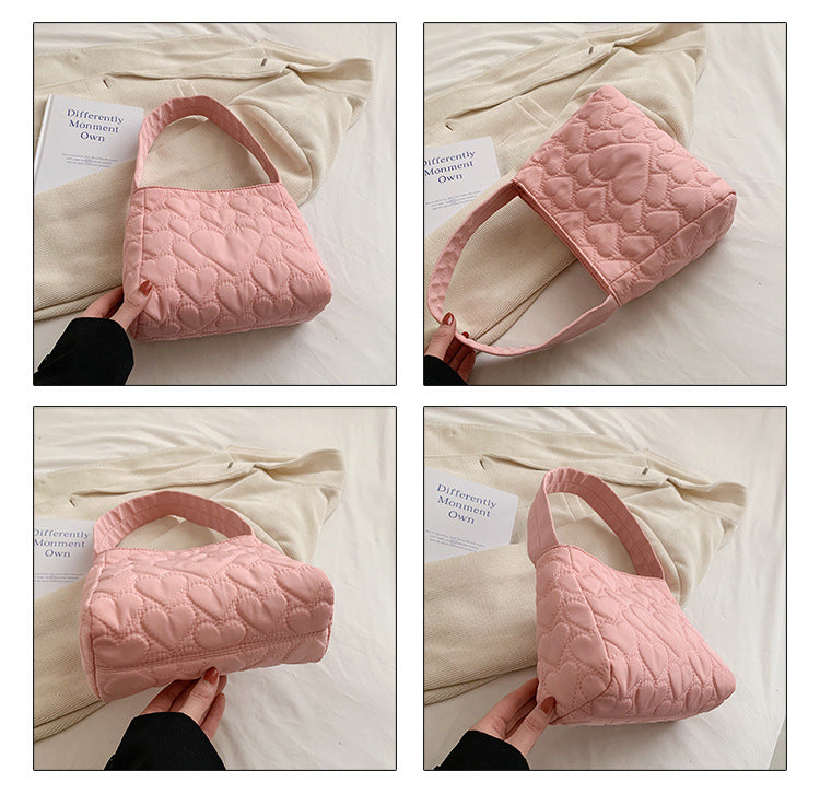 Tote Bags for Women Oxford Luxury Designer Handbags Purse Fashion Heart Winter Small Shoulder Bag Quilted Padded Top Handle Bag