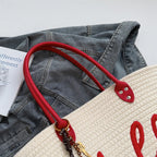 Simple Fashion Big Tote Bags For Women Cotton Fabric Woven Design Letter Embroidered  Luxury Large Capacity Shopper Shoulder Bag