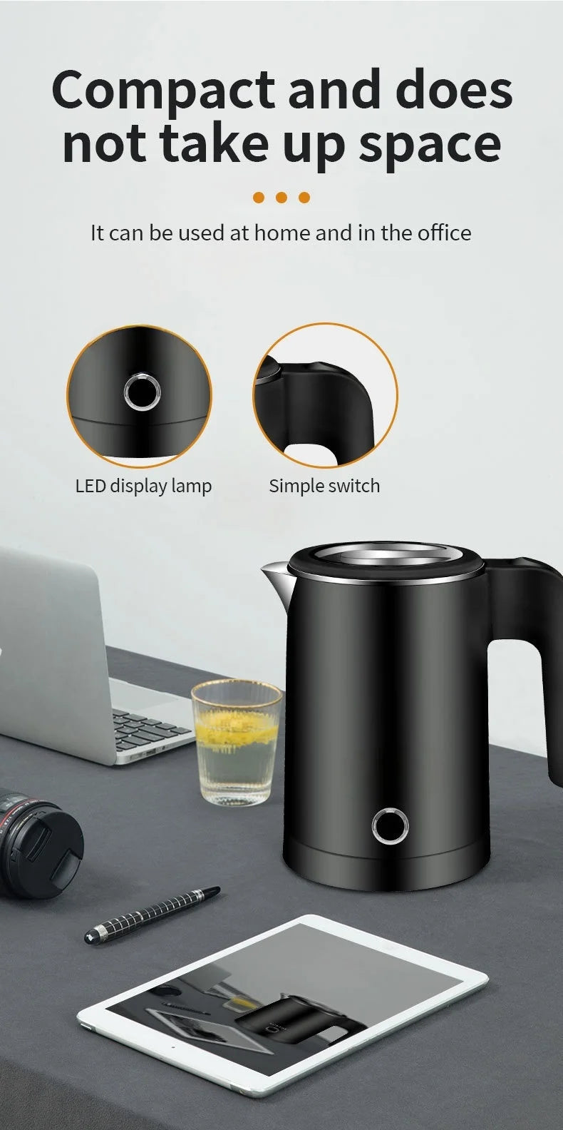 Portable Electric Kettle 500ML Stainless Steel Water Boiler for Tea Coffee Travel Family Use Smart kettle  Kitchen Appliance