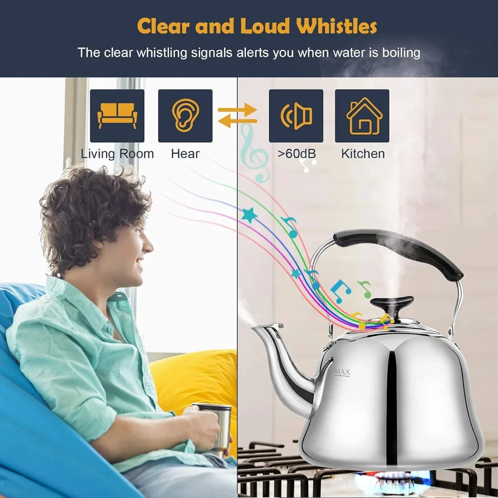 Stainless Steel Whistling Teakettle Fast Heating Base Large Capacity Water Kettles Thickened Gas Stove Induction Cooker