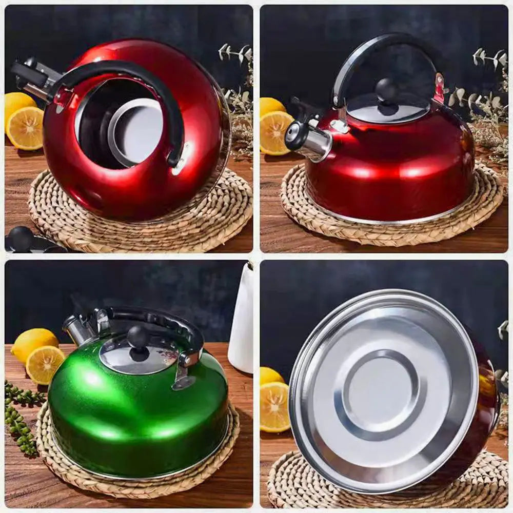 3L Stainless Steel for Hiking Cooking Ergonomic Handle Whistling Kettle Teakettle Stove Gas Water Kettle Teapot for Trips