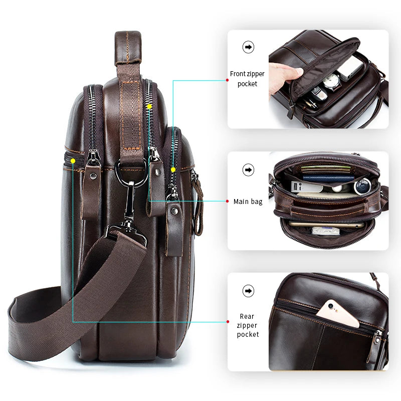 Men's crossbody bag, fashionable leather bag, trendy retro men's top layer cowhide shoulder bag
