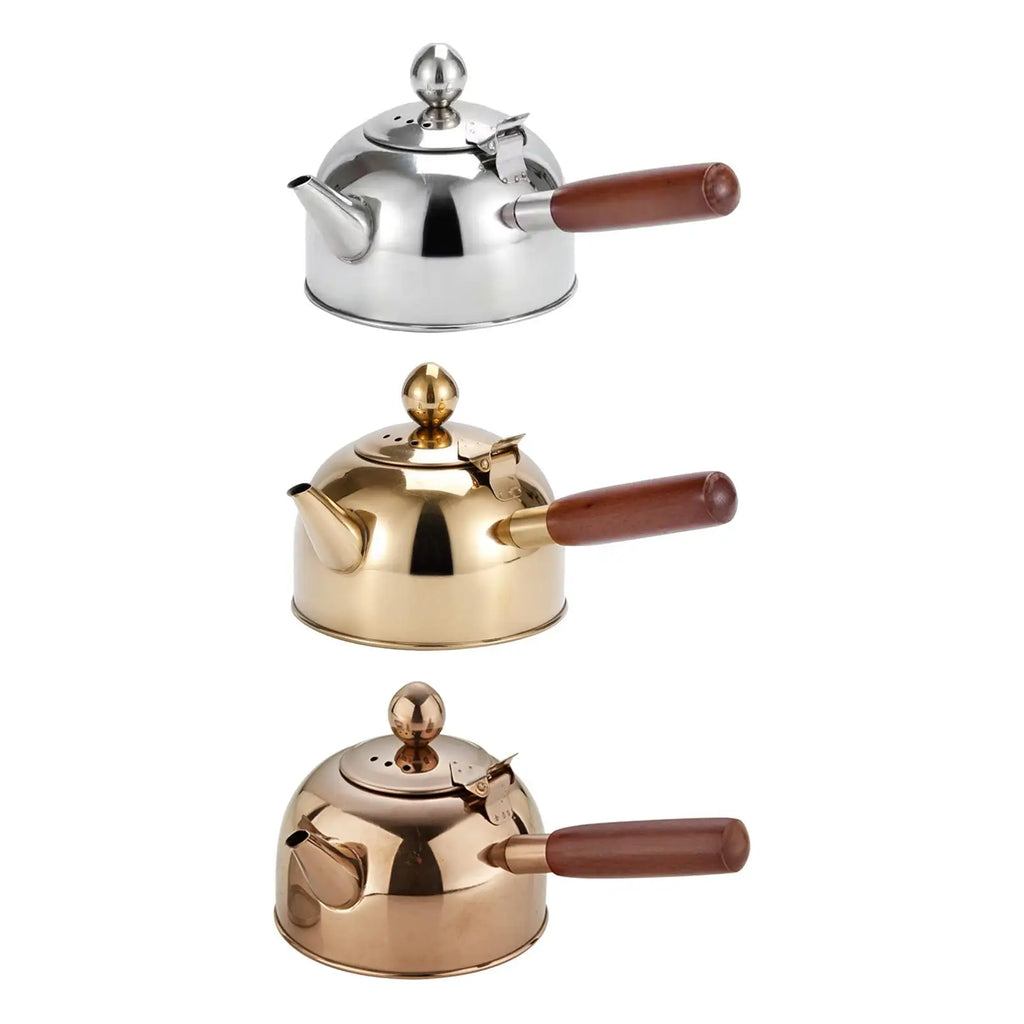 Portable Tea Kettle with Wood Handle Teapots Pot Jug Large Capacity Flat Bottom for Picnic Household Restaurant Kitchen Stovetop