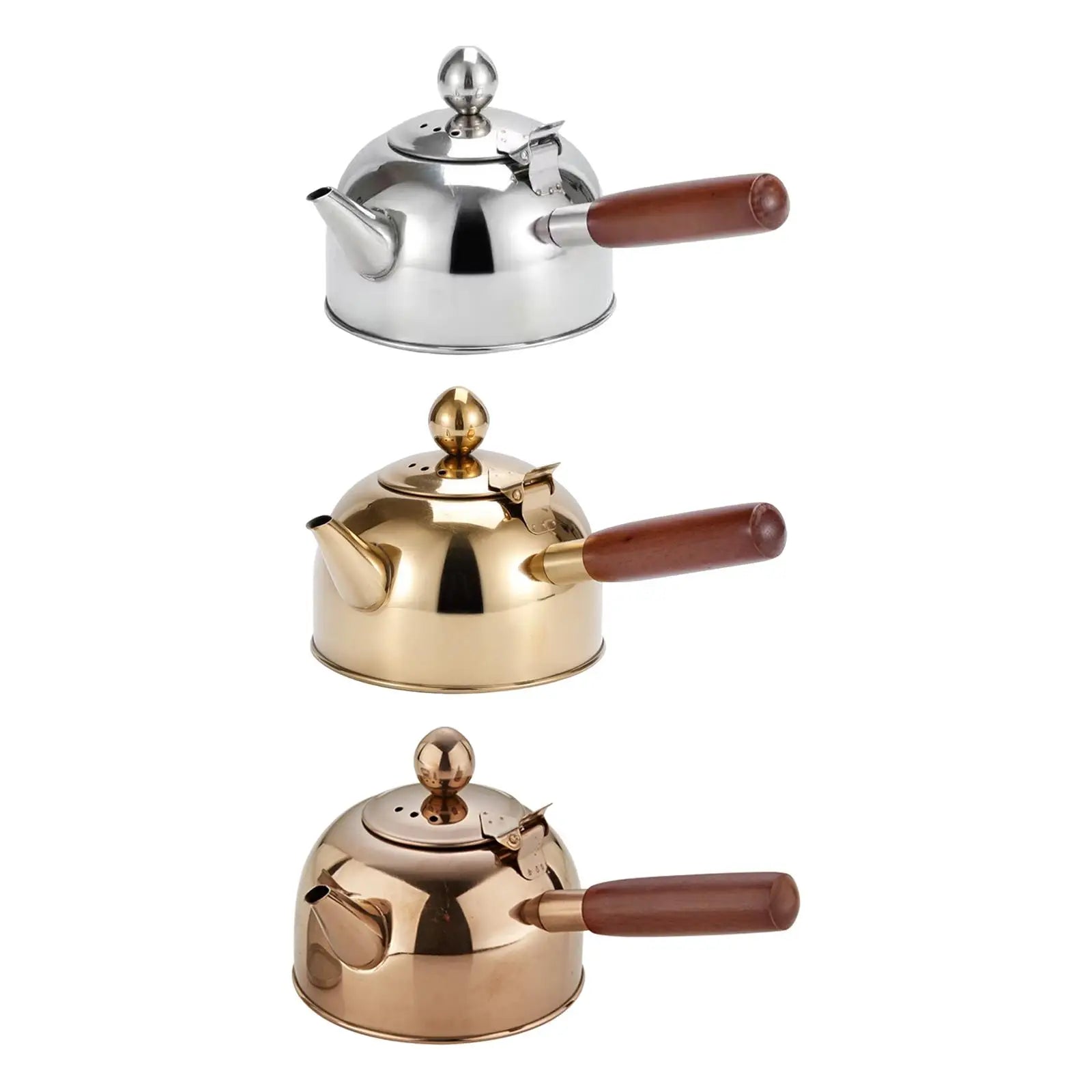 Portable Tea Kettle with Wood Handle Teapots Pot Jug Large Capacity Flat Bottom for Picnic Household Restaurant Kitchen Stovetop