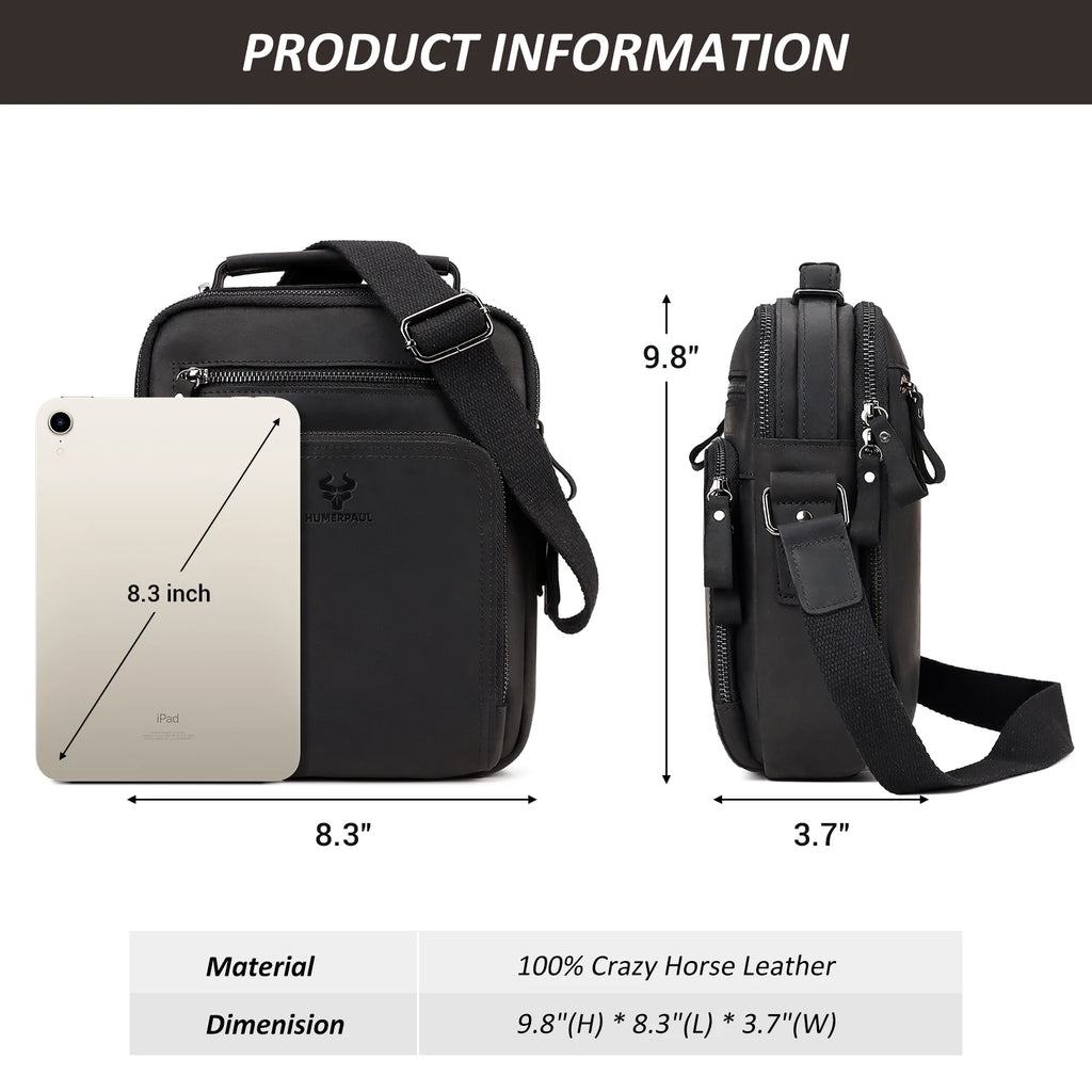 Men's Cowhide Shoulder Bag Casual Crossbody Bags Full Grain Leather Multifunctional Ipad Messenger Handbag Quality