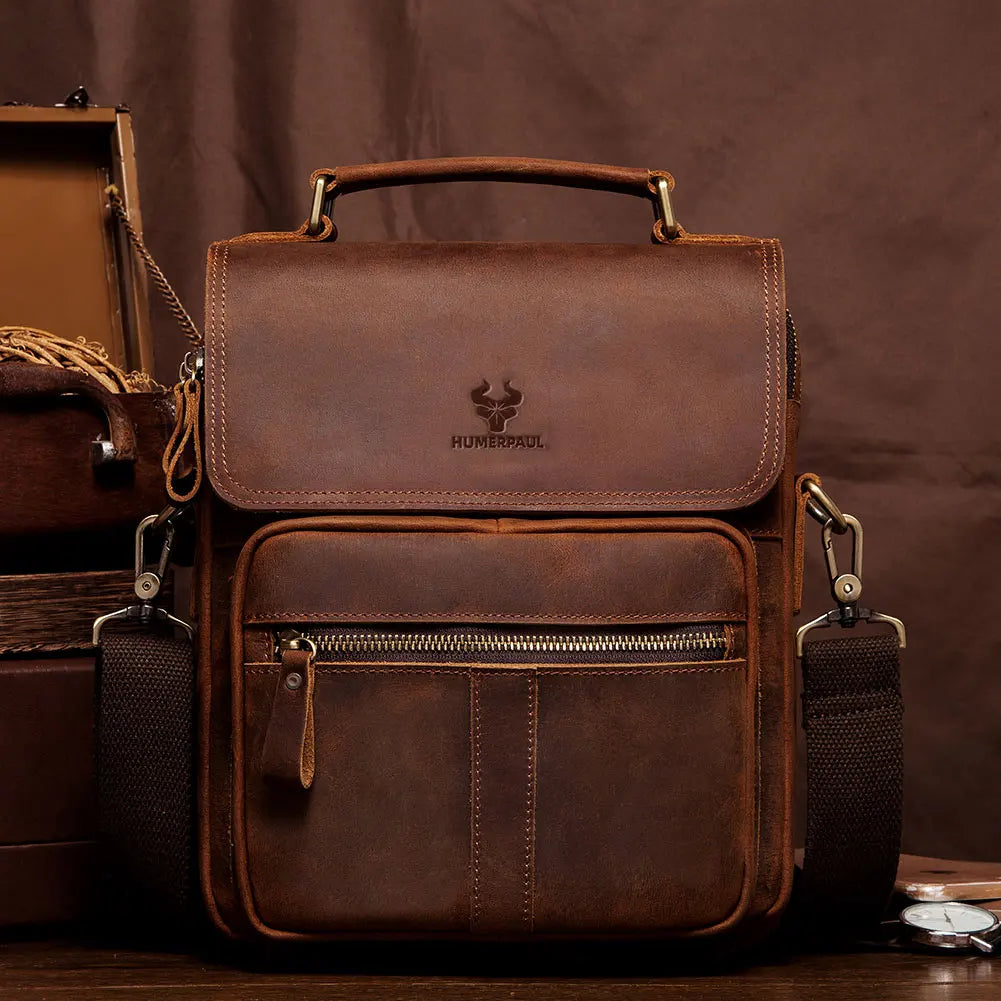 Genuine Leather Men's Shoulder Bag Luxury Work Business Messenger Bags Fashion Male Crossbody with Adjustable Straps