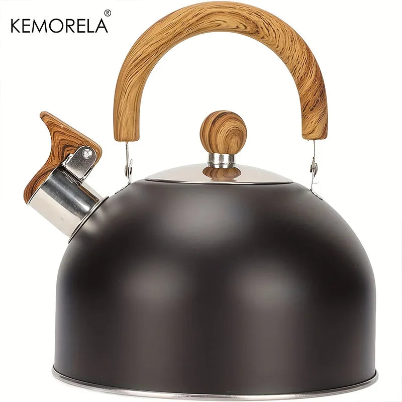 1PCS 2.5L Stainless Steel Whistle Kettle With Heat-Resistant Handle Thickened Outdoor Camping Kettle for Gas & Induction Cooker