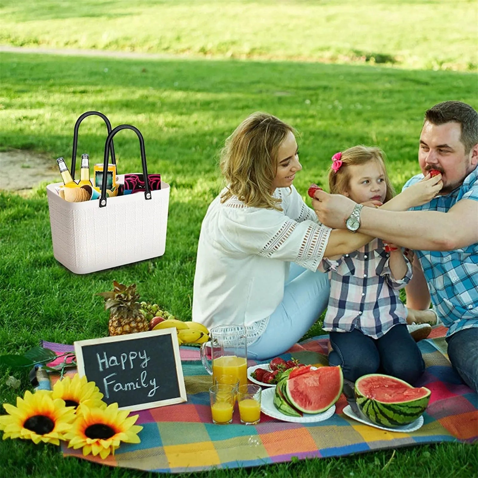 Portable Picnic Tote Shopping Bag Large Capacity  Bag, Large Plastic Utility Basket,Washable Beach Travel Handbag Storage Bags