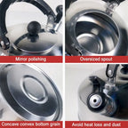 3L Stainless Steel for Hiking Cooking Ergonomic Handle Whistling Kettle Teakettle Stove Gas Water Kettle Teapot for Trips