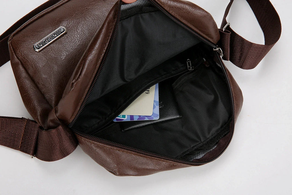 Men‘s PU Shoulder Bag Messenger Bag Casual Waterproof Nylon Zipper Pocket Handbag Fashion Tote Travel Male Crossbody Bags