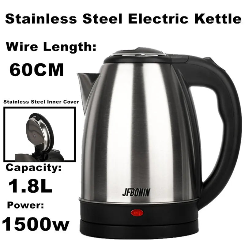Stainless Steel Electric Kettle 1.8L 220V Silver Black Base Separation Desion Rust-resistant Durable for Home During Travel