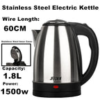 Stainless Steel Electric Kettle 1.8L 220V Silver Black Base Separation Desion Rust-resistant Durable for Home During Travel