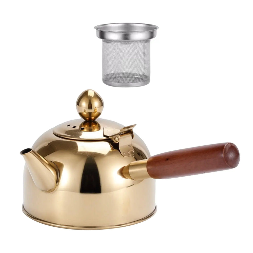 Portable Tea Kettle with Wood Handle Teapots Pot Jug Large Capacity Flat Bottom for Picnic Household Restaurant Kitchen Stovetop