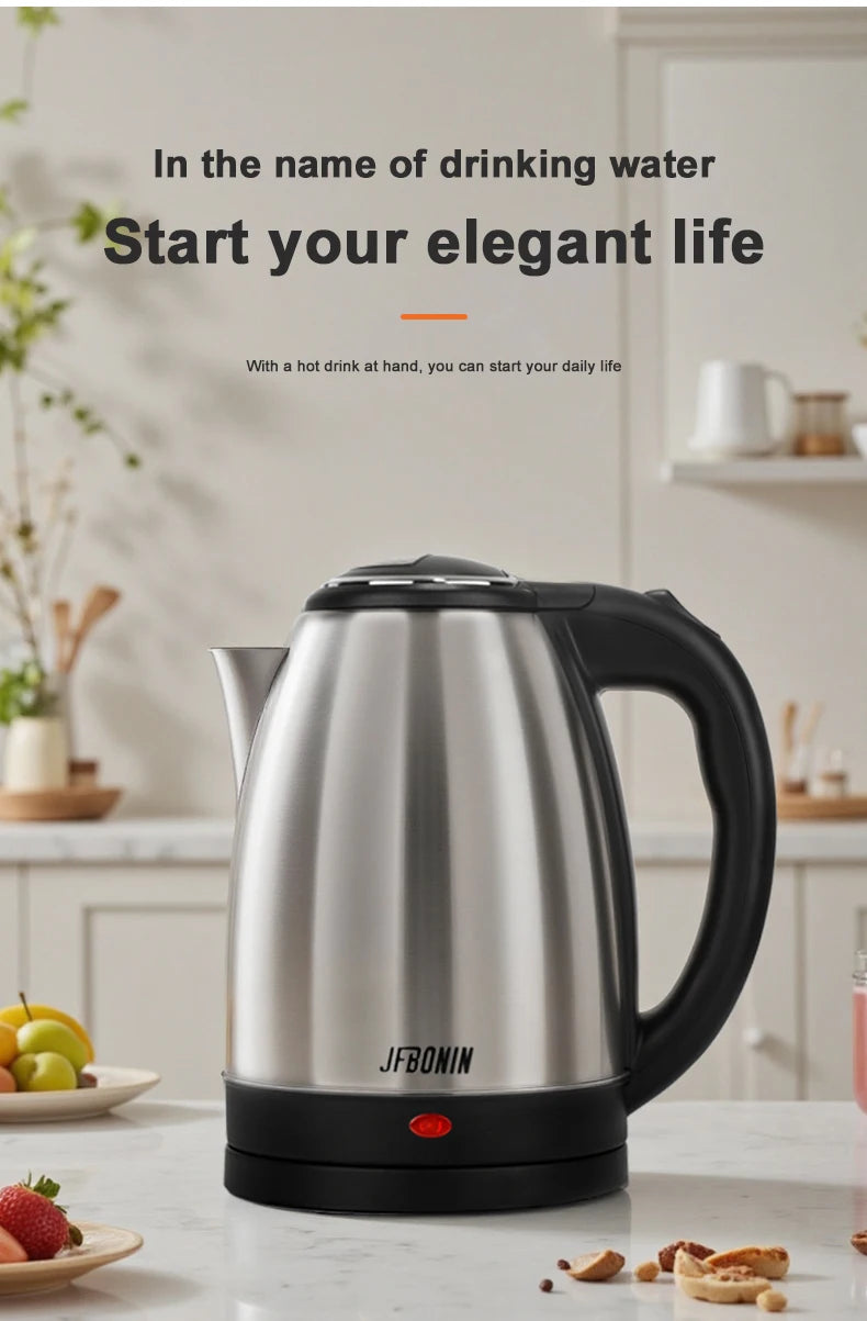 Stainless Steel Electric Kettle 1.8L 220V Silver Black Base Separation Desion Rust-resistant Durable for Home During Travel